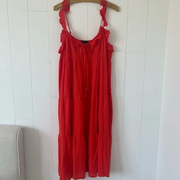 J. Crew Orange Tiered Ruffled Beach Maxi Dress Size Small - Picture 9 of 16